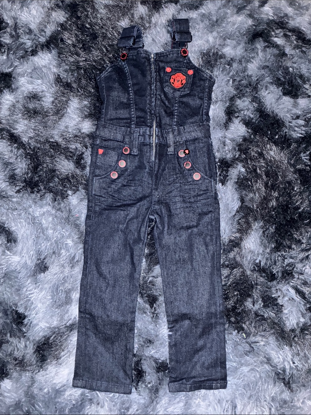 True Religion Dark Denim stretch girls skinny Overalls Manchester United new 3T